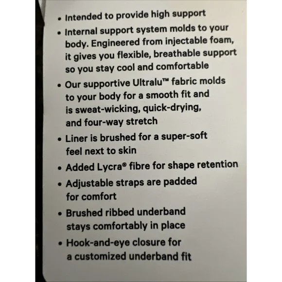 LULULEMON AIRSUPPORT BRA BLACK COLOR SIZE 34DD